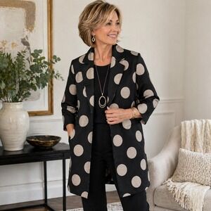Chico's NWT Polka Dot Topper Jacket Black Ivory Statement Coat $169 Sz 8